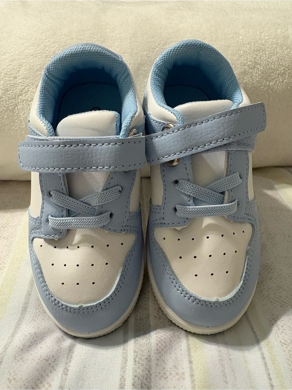 Kids Light Blue and White Hook-and-Loop Sneakers